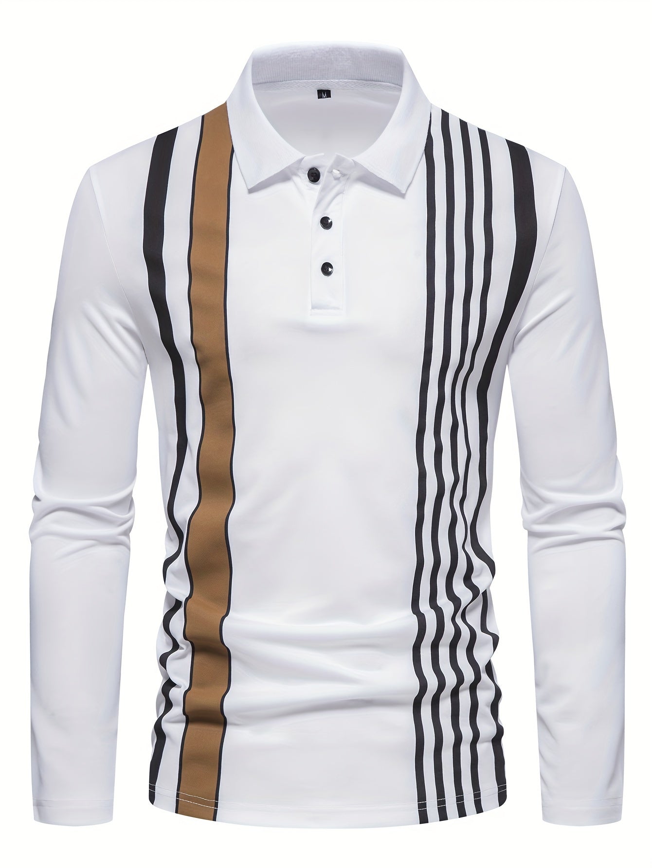 Classic Fit Striped Polo Shirt - Men's Long Sleeve Golf Shirt Wear