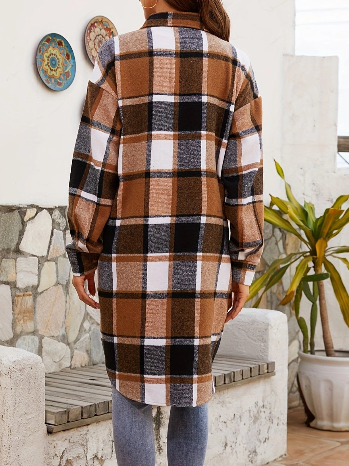 Classic Style with a Modern Twist Plaid Collared Neck Long Sleeve Jacket