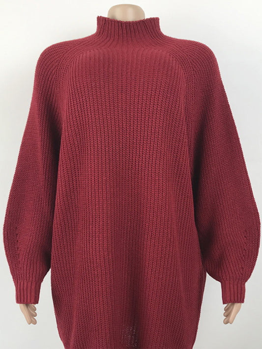Warm and Fashionable Mock Neck Dropped Shoulder Sweater Dress