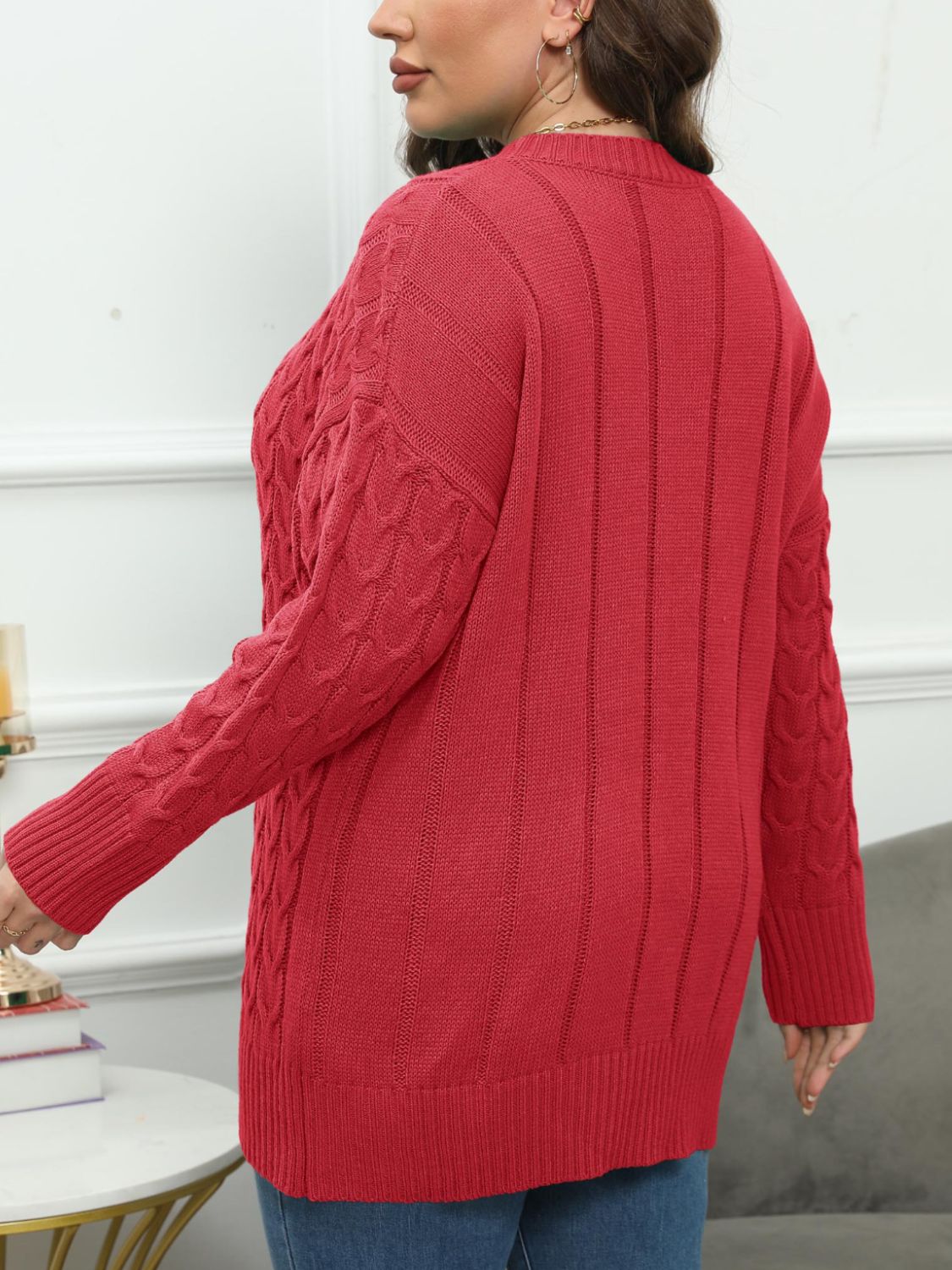 Chic Pullover Plus Size Round Neck Long Sleeve Knit Sweater