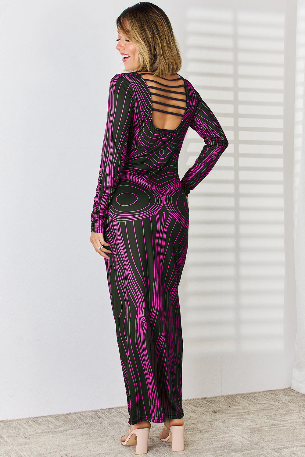 Women Fashion Cutout Round Neck Long Sleeve Maxi Dress