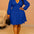 Plus Size Deep V-Neck Long-Sleeve Waist-Cinched Pleated Dress