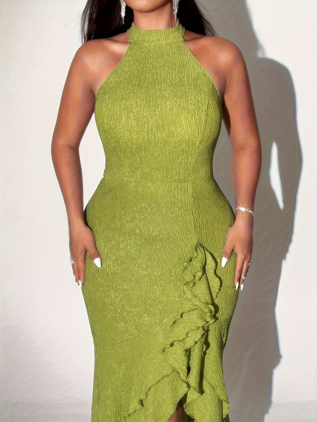Women's Plus-Size Elegant Casual  Sleeveless Fitted Textured Dress
