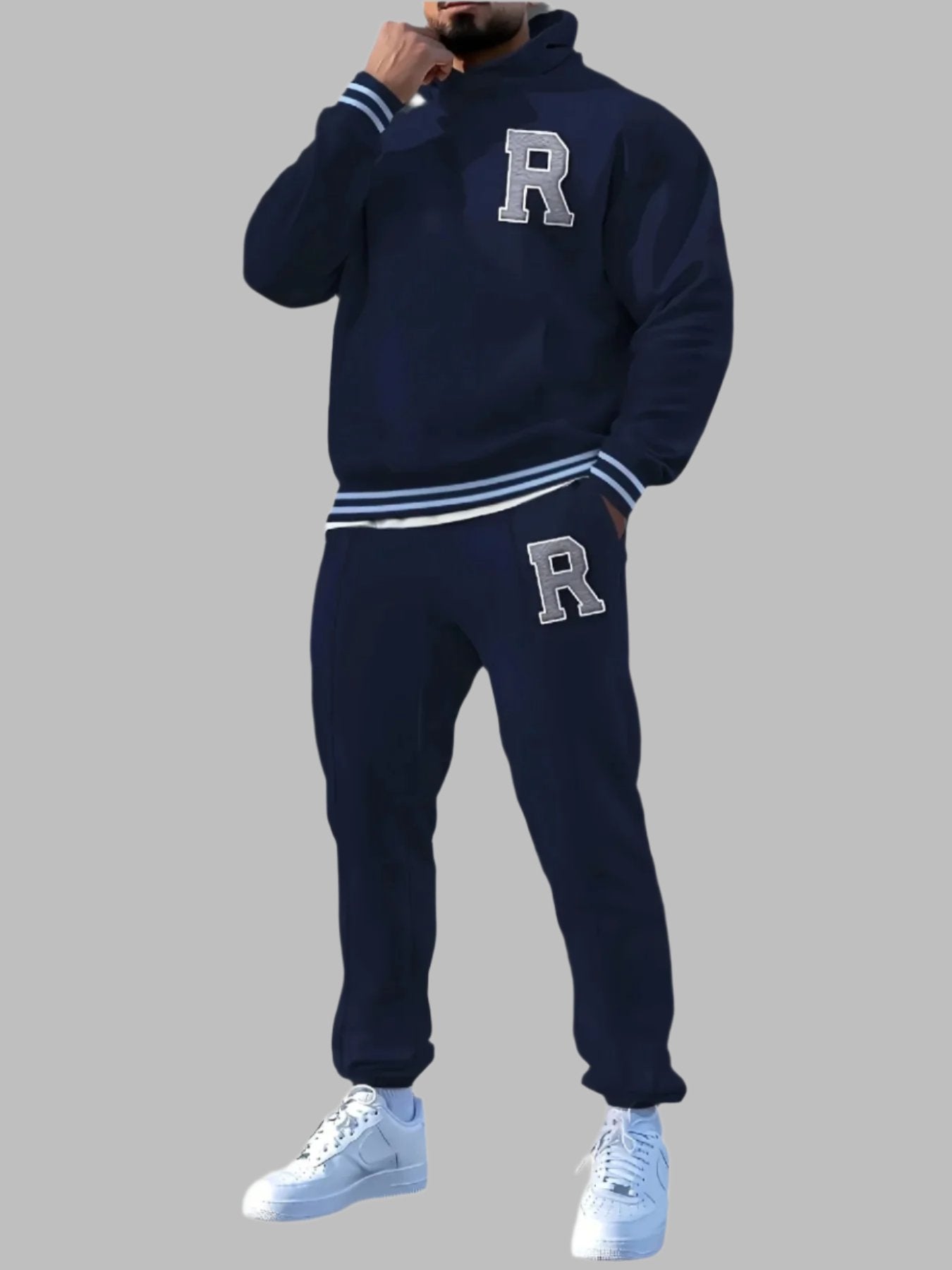 Men's Letter Hoodie with Drawstring and Sweatpants Outfit Set