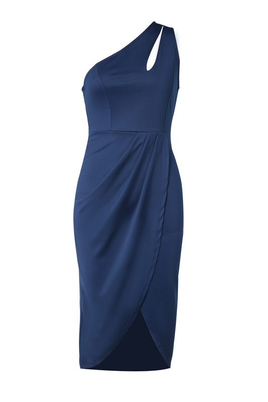 Women Fashion Ruched Cutout Single Shoulder Dress