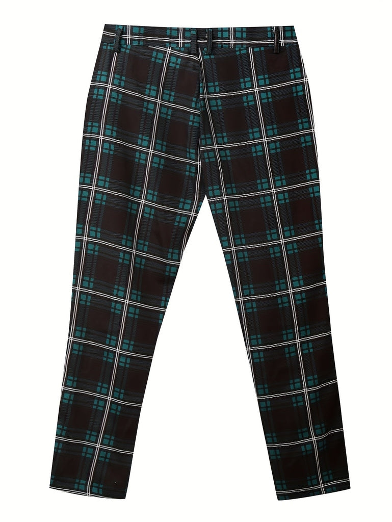 Men's Plaid Dress Pants - Comfortable Stretch, Vintage Formal Wear