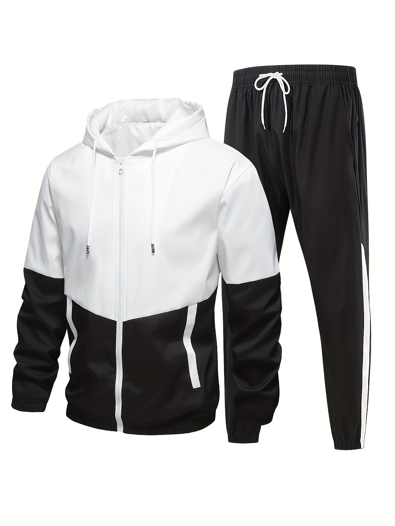 Men's 2-piece Sportswear Set, Hoodie Jacket And Solid Sports Pants