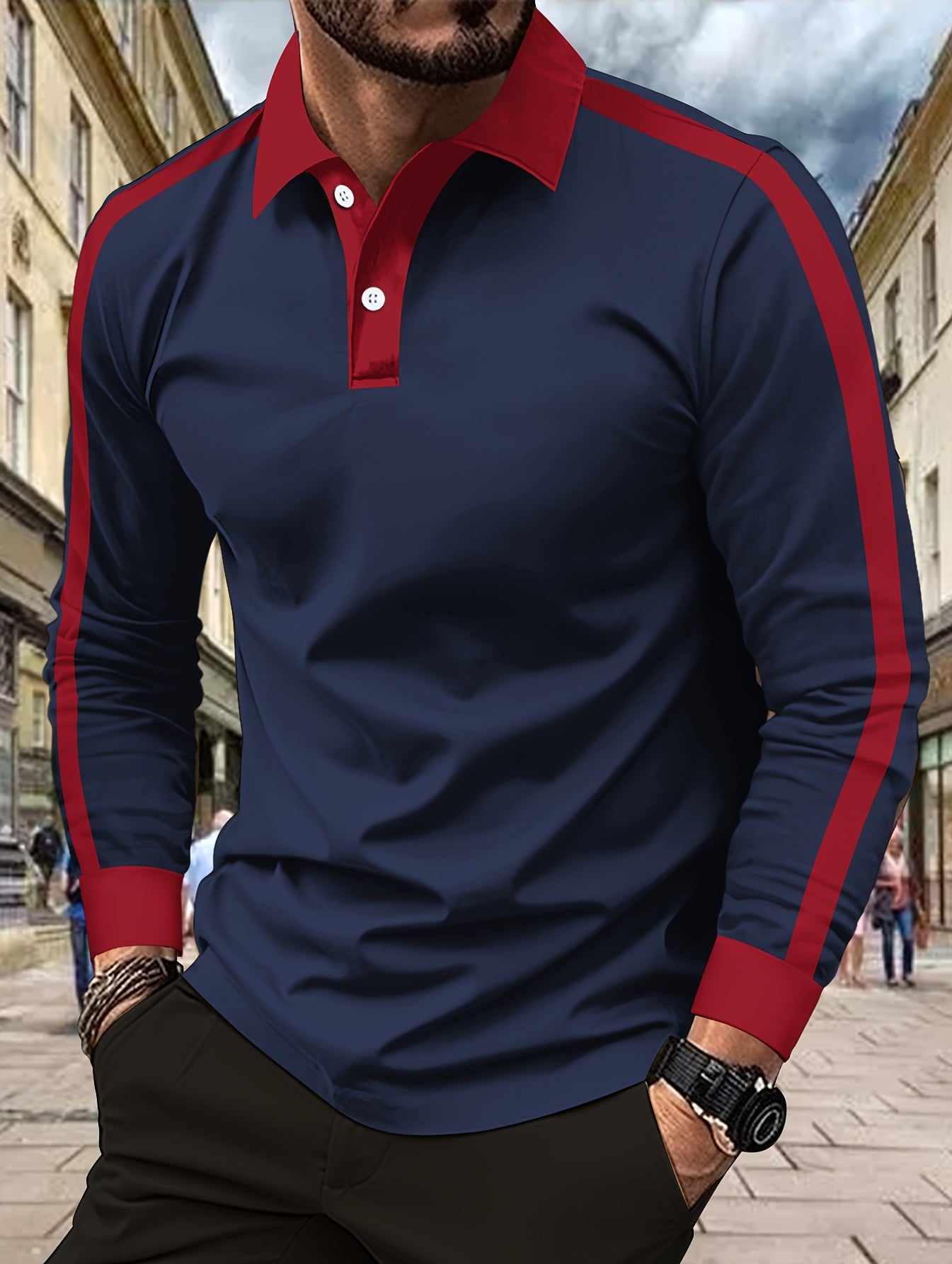 Elegant Men's Ribbed Shirt - Casual Long Sleeve, Button-Up Collar