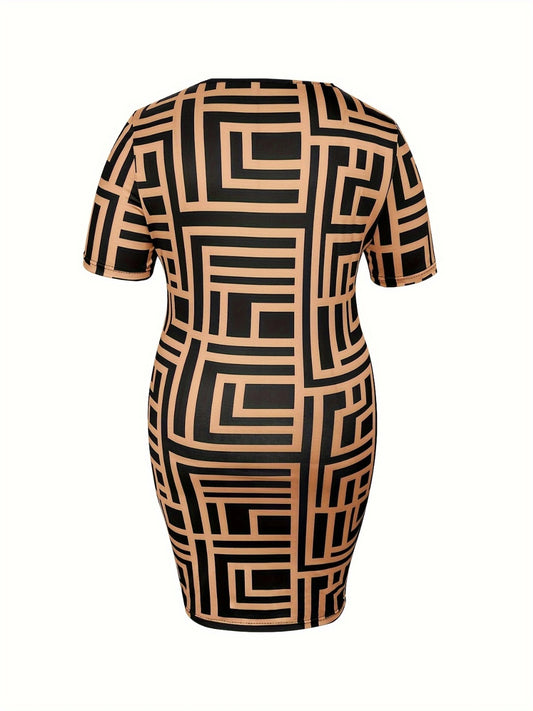 Plus Size Elegant Chic Neck Short Sleeve Mini Formal Dress