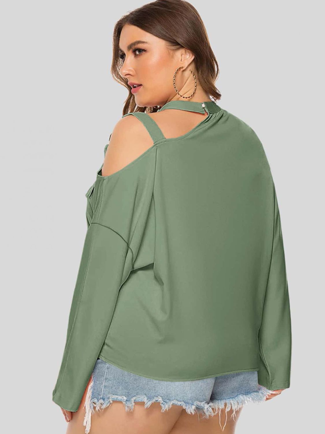 Plus Size Cold-Shoulder Blouse Tied Top Long Sleeve Women Casual Wear