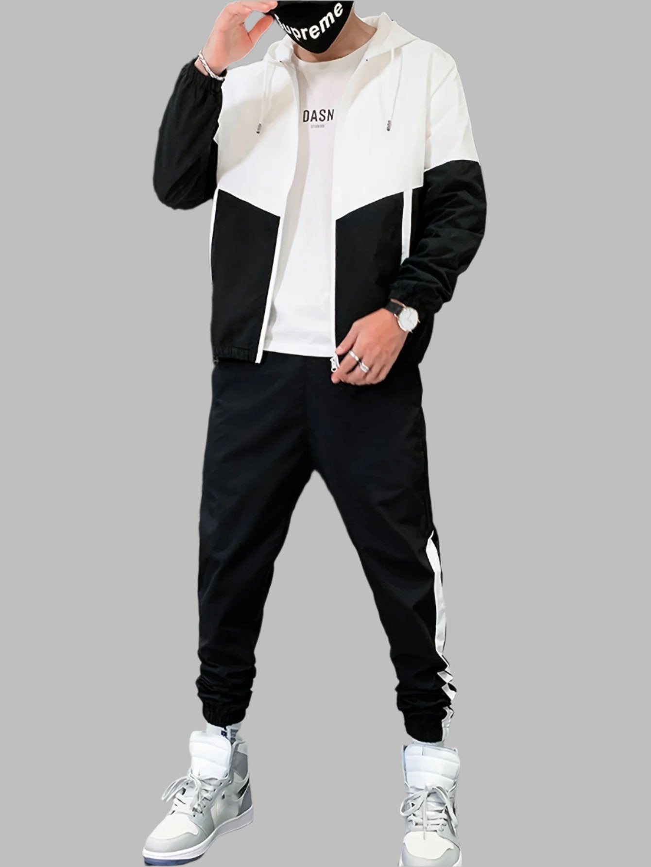 Men's 2-piece Sportswear Set, Hoodie Jacket And Solid Sports Pants