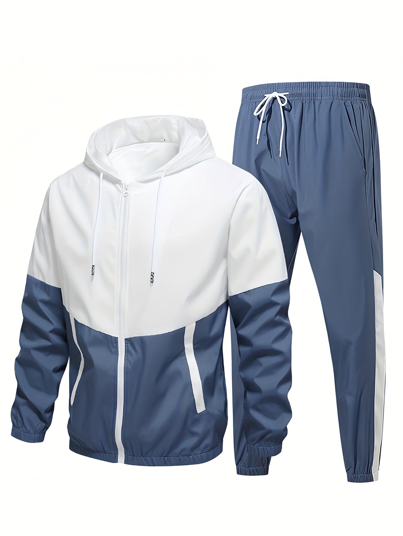 Men's 2-piece Sportswear Set, Hoodie Jacket And Solid Sports Pants