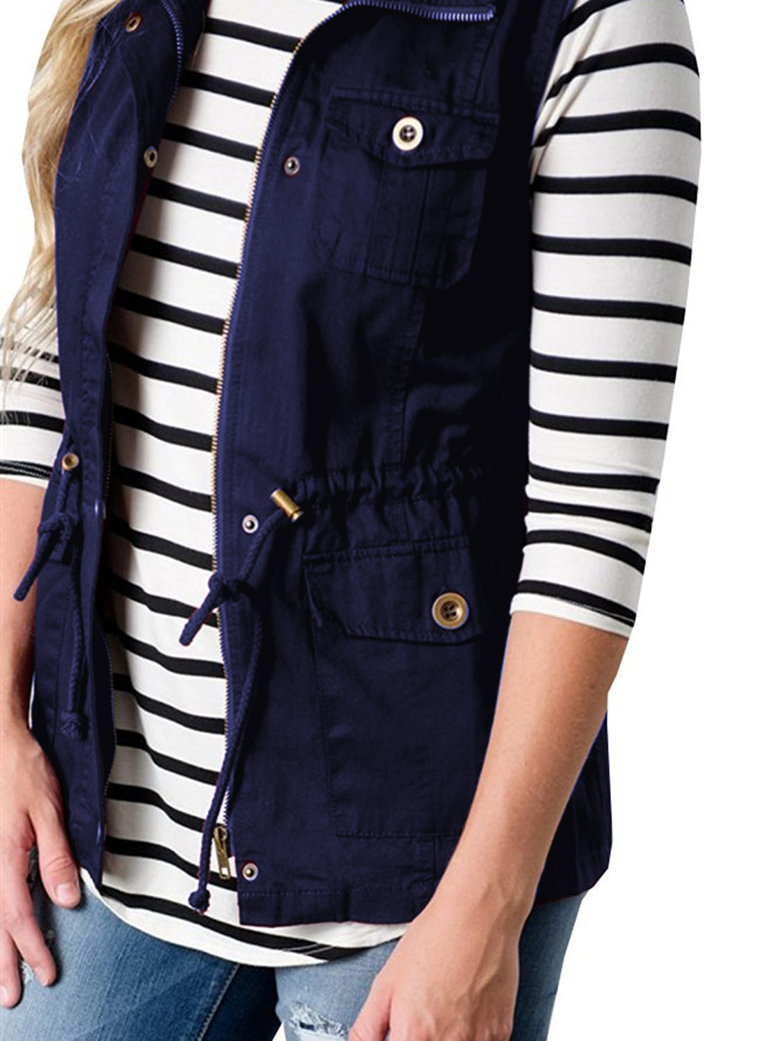 Fashion and Versatile Style Drawstring Waist Vest with Pockets