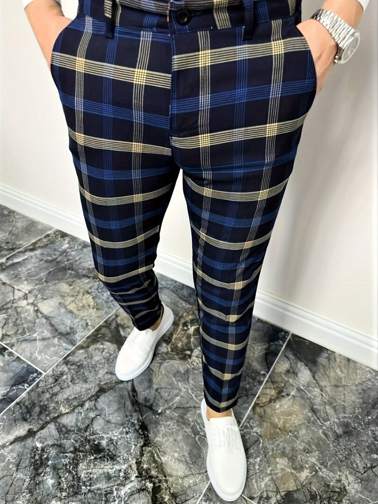 Men's Slim Fit Digital Print Plaid Checkered Casual Pants
