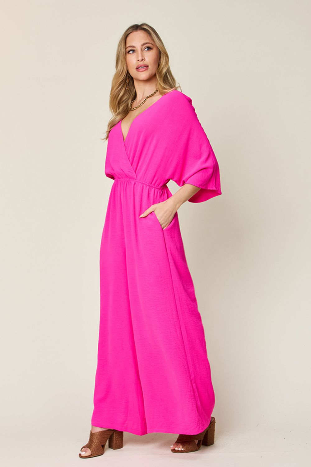 Chic Casual Full Size Half Sleeve Wide Leg Jumpsuit