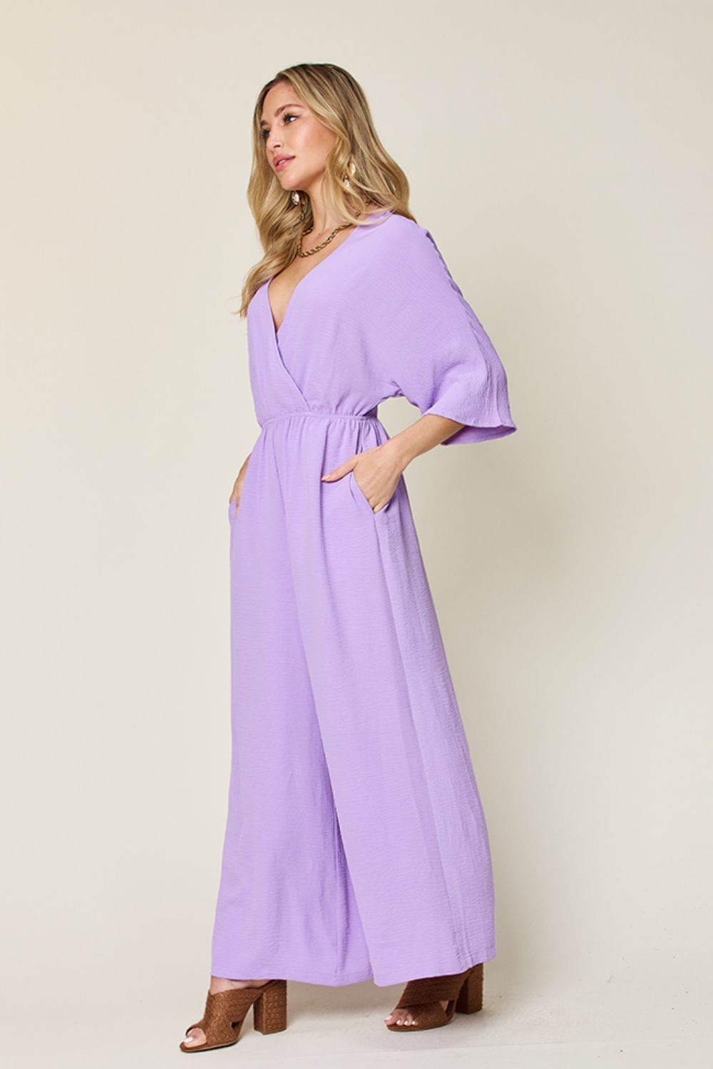 Chic Casual Full Size Half Sleeve Wide Leg Jumpsuit