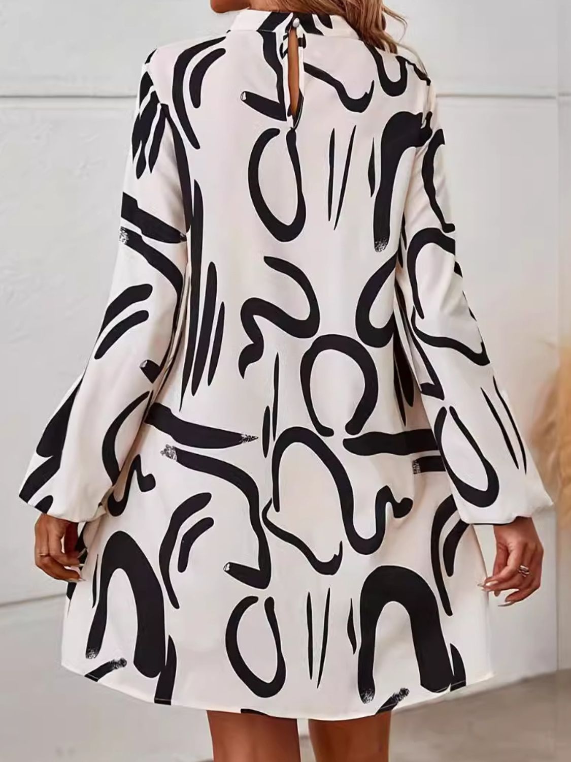 Women Casual Sexy Printed Mock Neck Long Sleeve Mini Dress