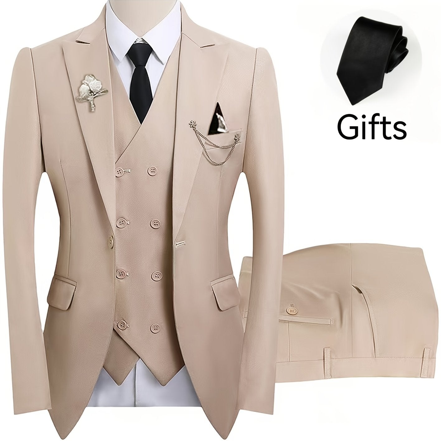 Men's 3-Piece Suit Set (Suit Jacket + Vest + Pants, with a Tie) Slim Fit Tailcoat