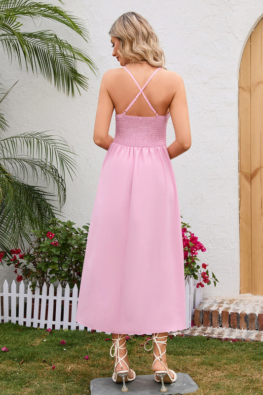 Women Crisscross Smocked Spaghetti Strap Sexy Dress