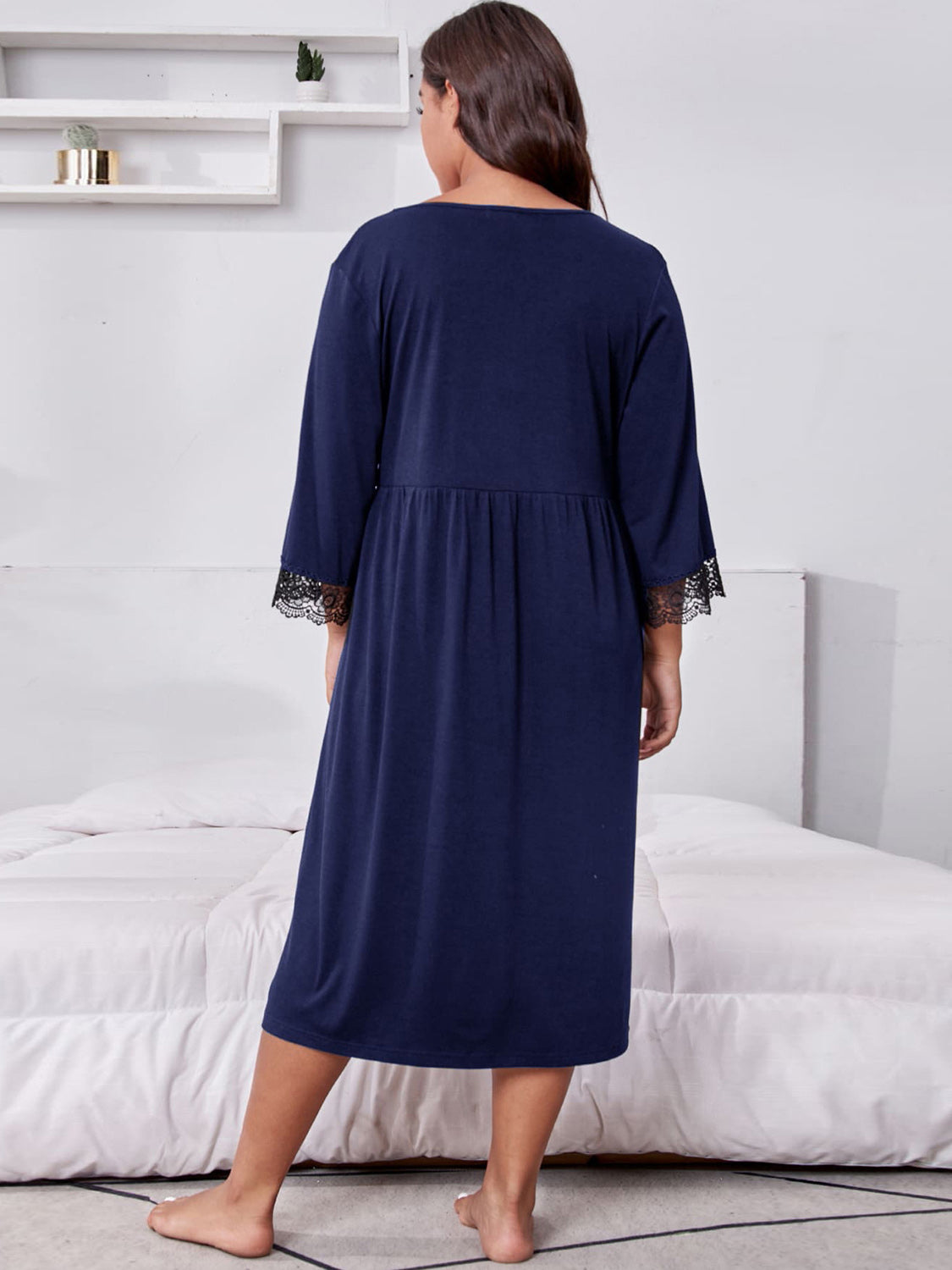 Plus Size Lace Detail V-Neck Lounge Wear Dress for Women