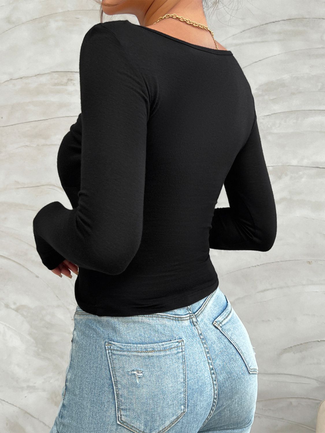 Chic Twist Plunge Long Sleeve T-Shirt Women's Slim-Fit Casual Wear