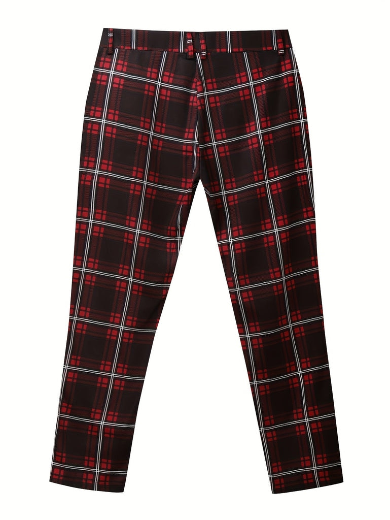 Men's Plaid Dress Pants - Comfortable Stretch, Vintage Formal Wear