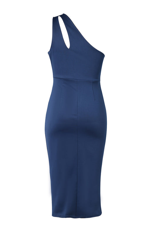 Women Fashion Ruched Cutout Single Shoulder Dress