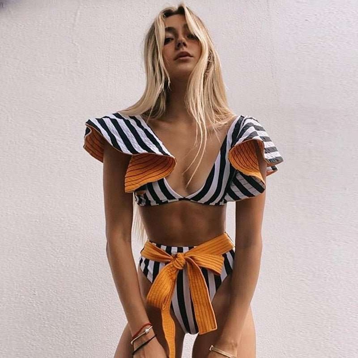 Bandage Bikini Set with Ruffled Push-Up Padded Bra