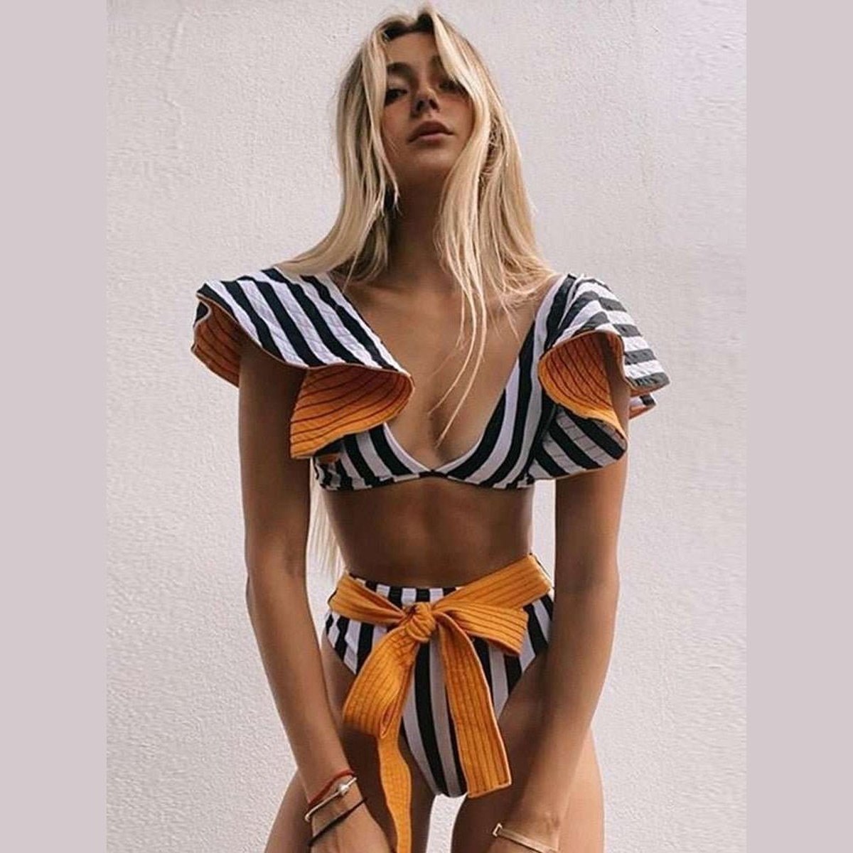 Bandage Bikini Set with Ruffled Push-Up Padded Bra