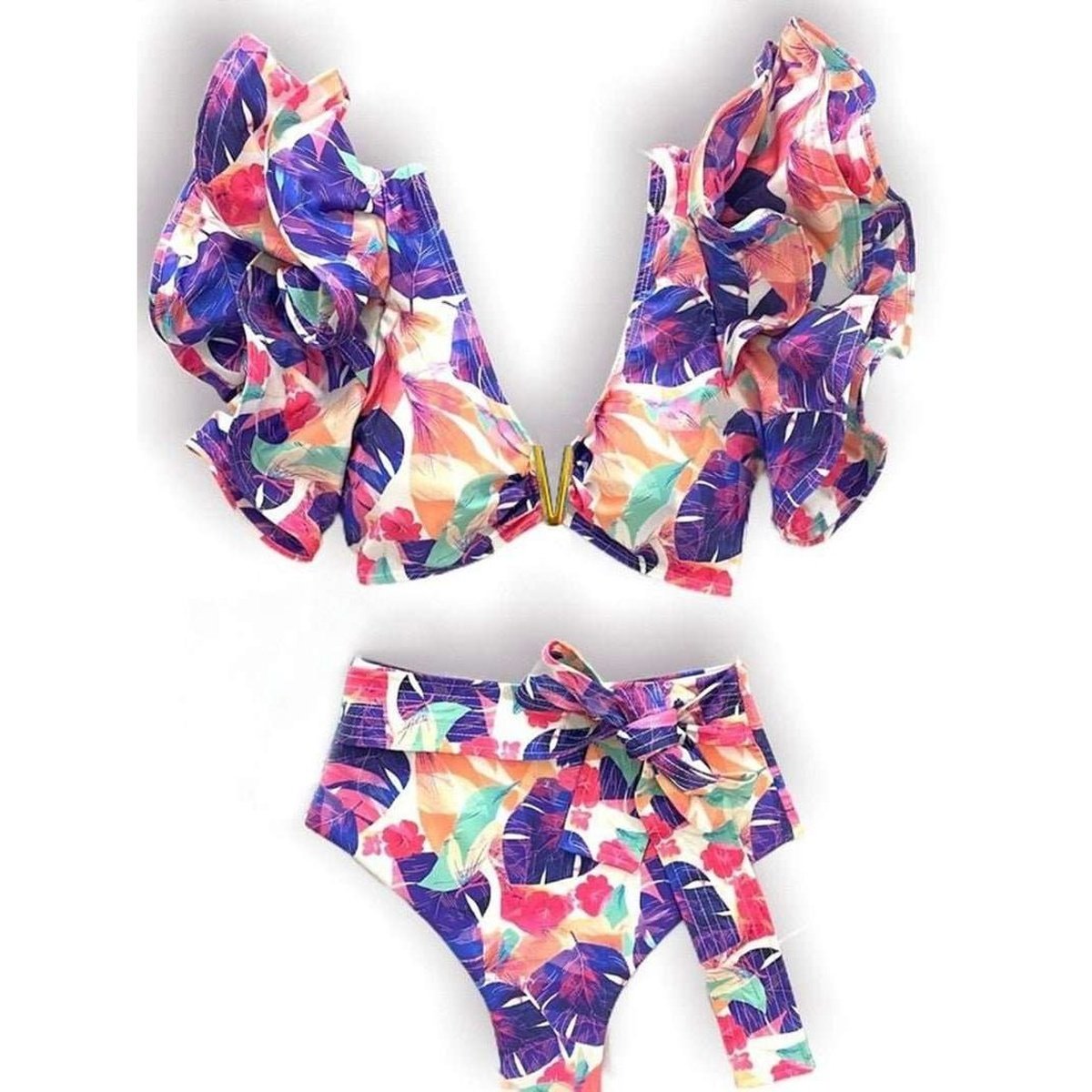 Bandage Bikini Set with Ruffled Push-Up Padded Bra