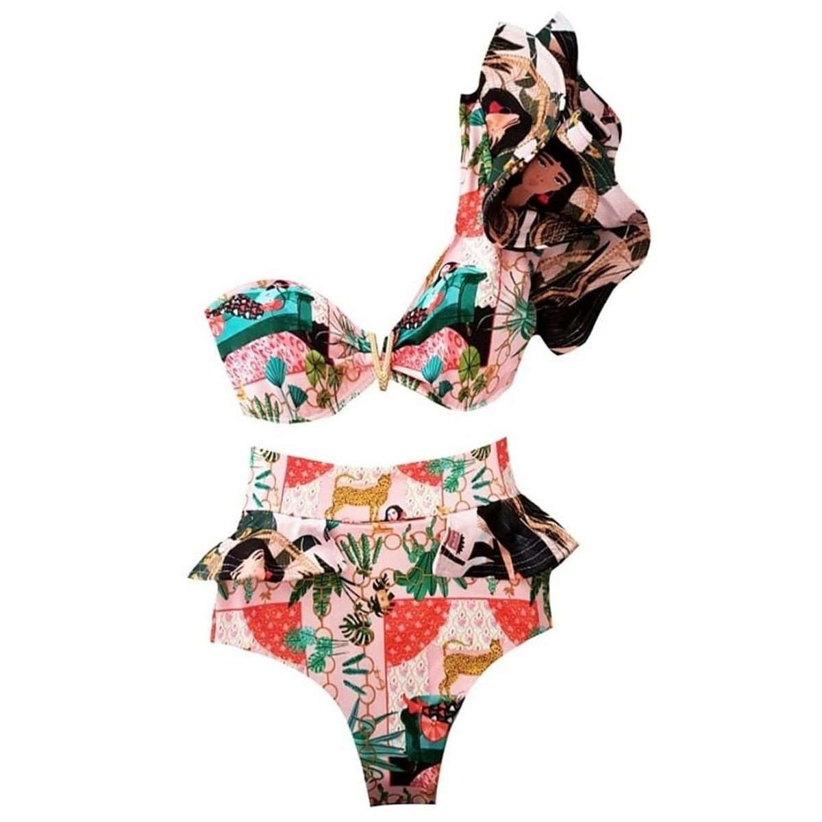Bandage Bikini Set with Ruffled Push-Up Padded Bra