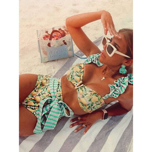 Bandage Bikini Set with Ruffled Push-Up Padded Bra