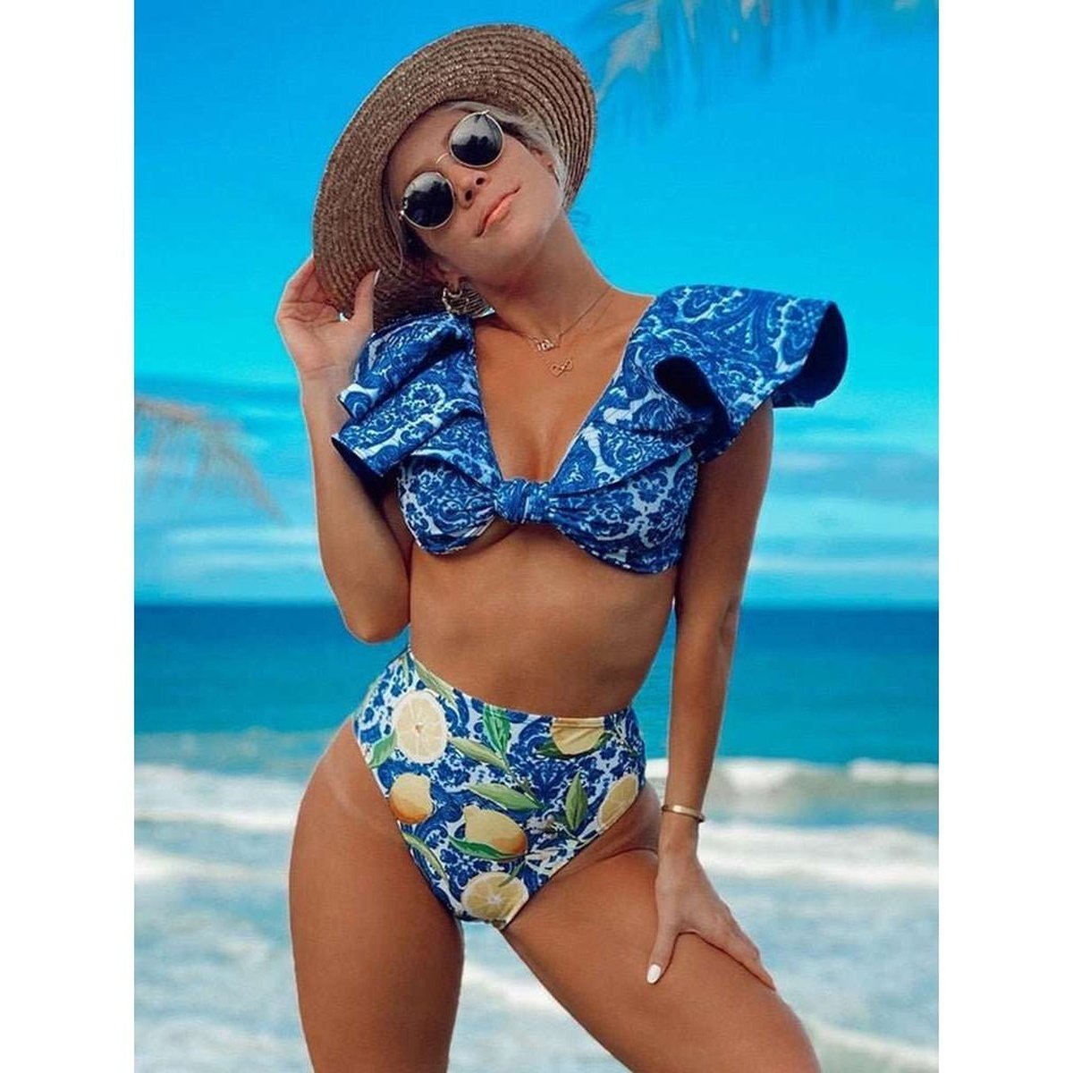 Bandage Bikini Set with Ruffled Push-Up Padded Bra