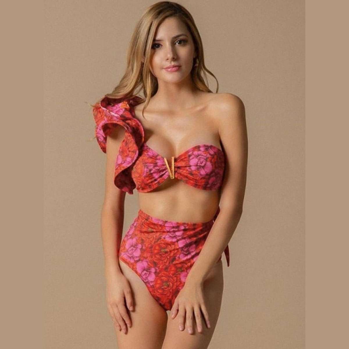 Bandage Bikini Set with Ruffled Push-Up Padded Bra