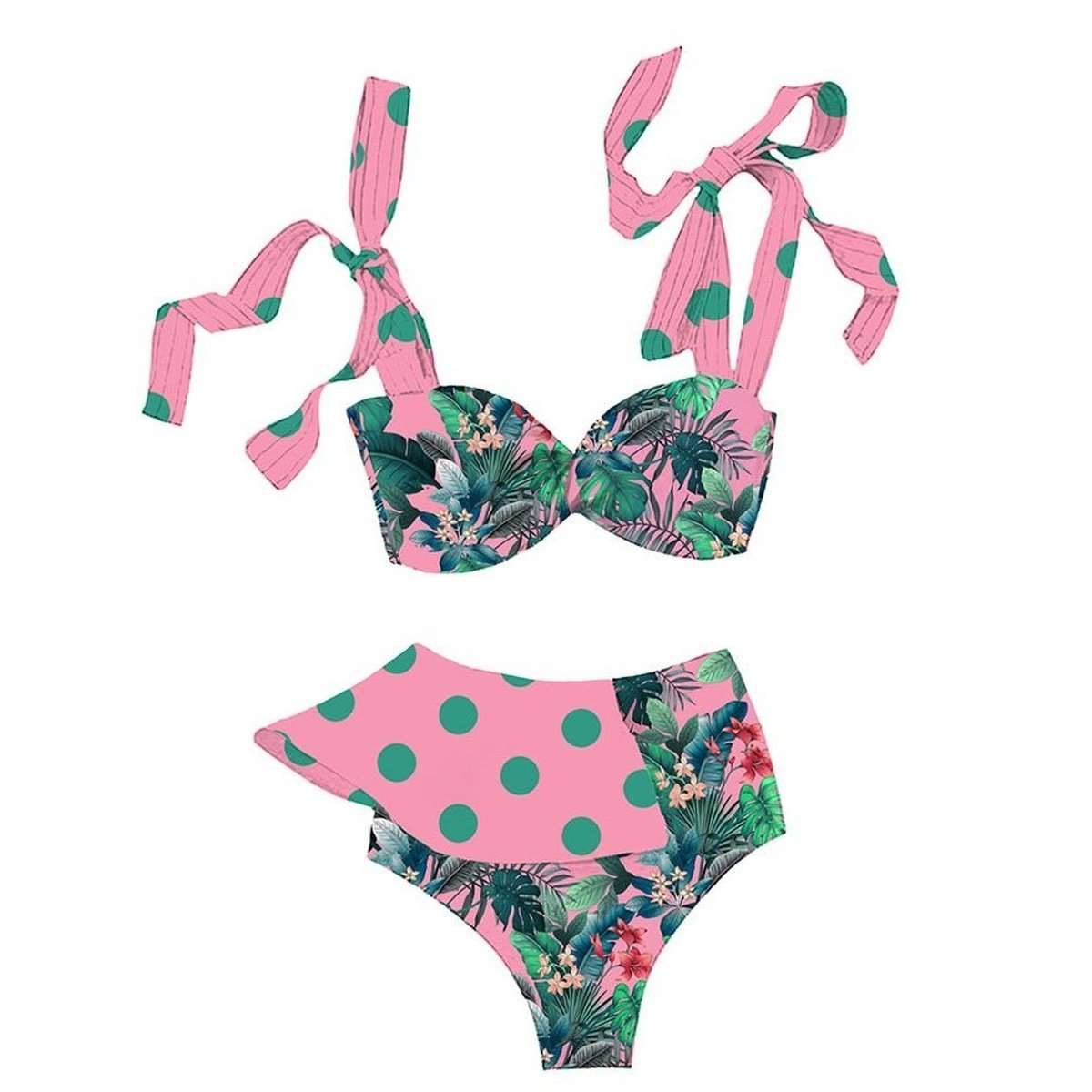 Bandage Bikini Set with Ruffled Push-Up Padded Bra