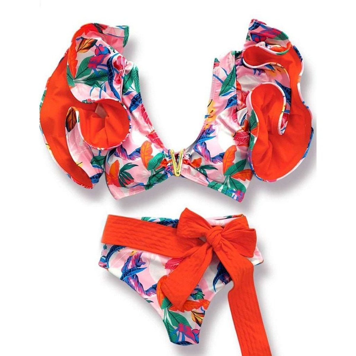 Bandage Bikini Set with Ruffled Push-Up Padded Bra