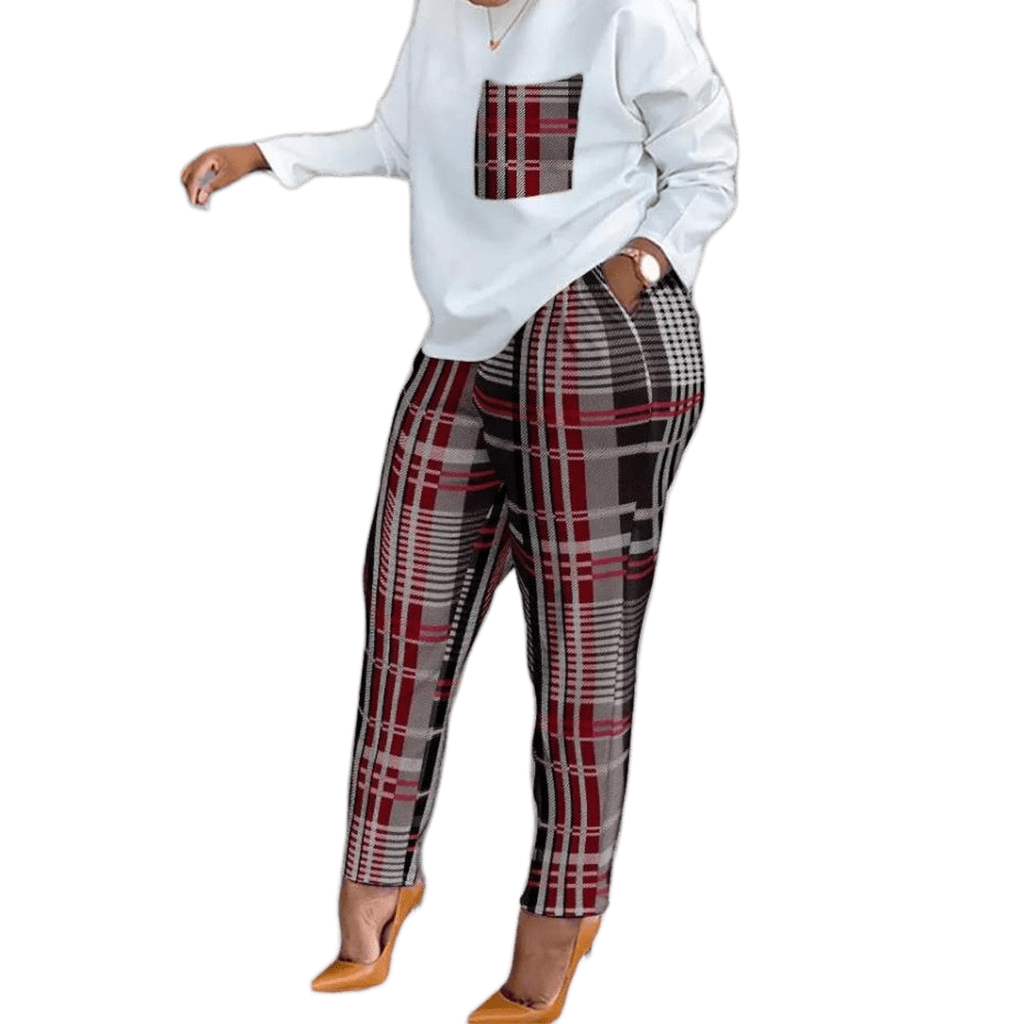 Women's Vintage Print Two-Piece Set with O-Neck Top and Shorts or Pants