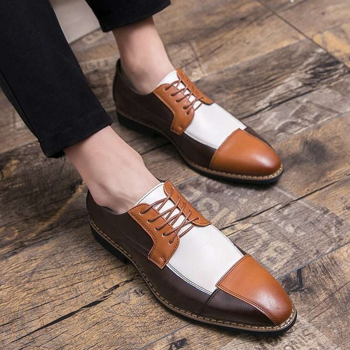 Handcrafted Elegance Lace-Up Dress Shoes with Mixed Colors