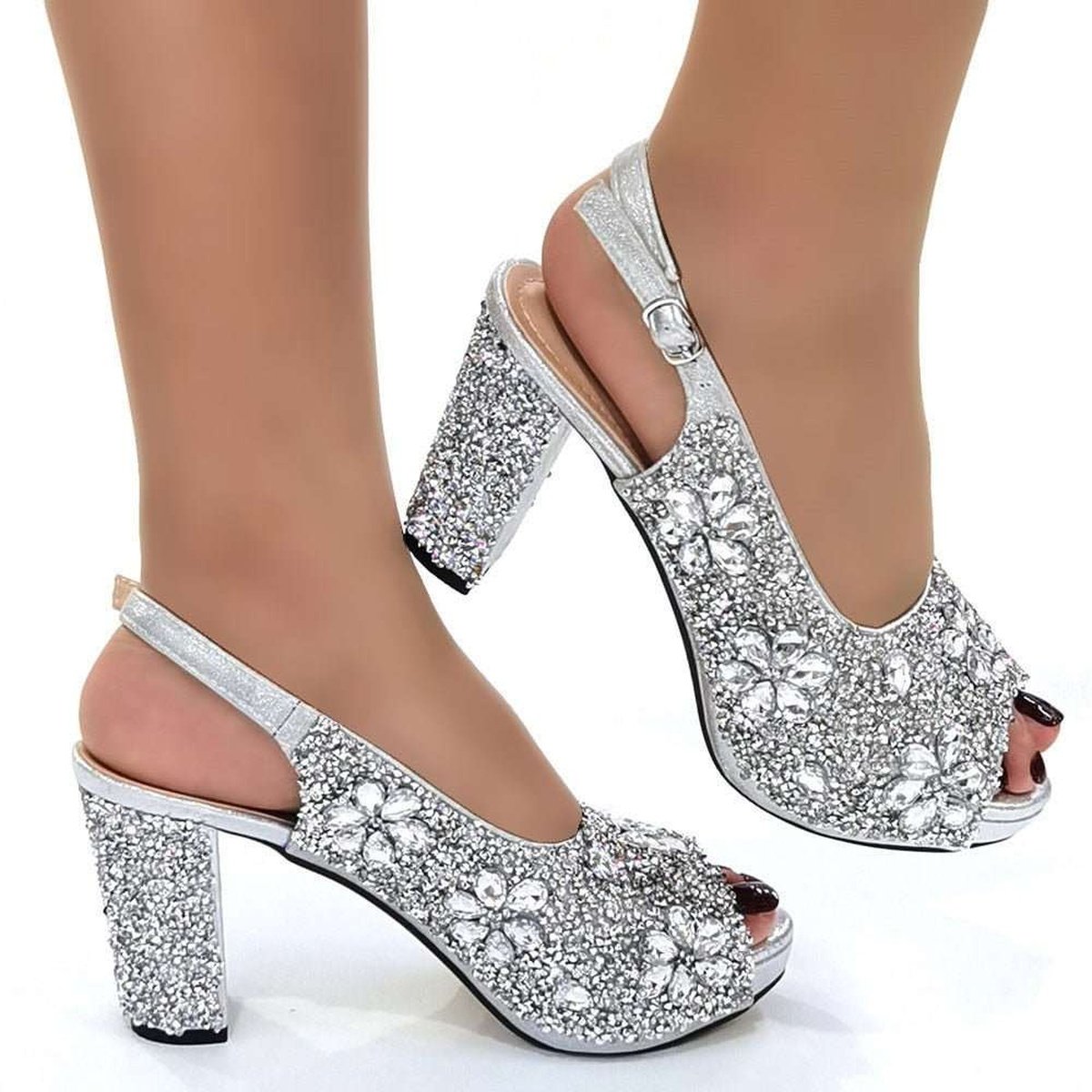 Ladies Party High Heel Sandals with Full Diamond Design