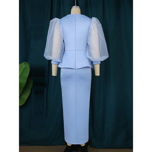 Chic Women Long & High Waist Slit Dress with Long Sleeve