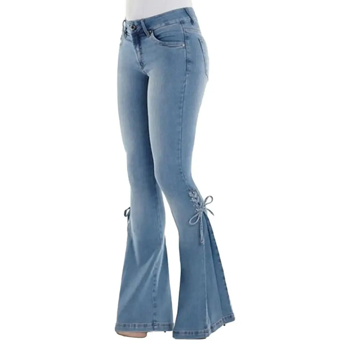 Denim Skinny Bell Bottom Pocket Trousers for Women