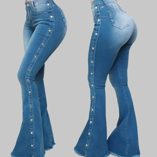 Denim Skinny Bell Bottom Pocket Trousers for Women
