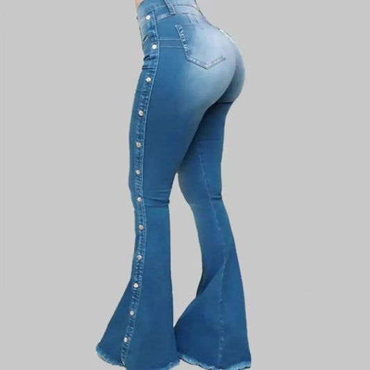 Denim Skinny Bell Bottom Pocket Trousers for Women