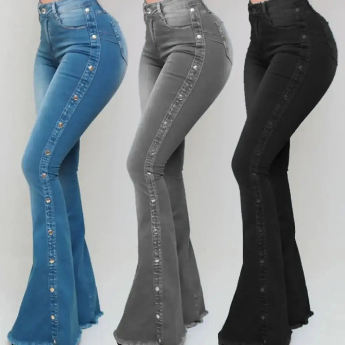 Denim Skinny Bell Bottom Pocket Trousers for Women