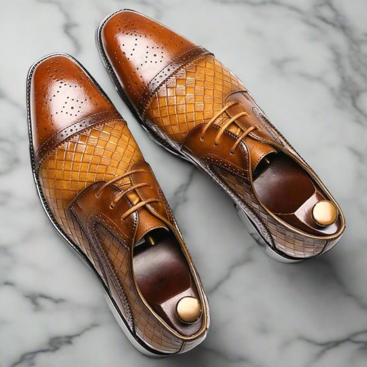 Woven Leather Derby Men's Brogue Dress Shoes for Business