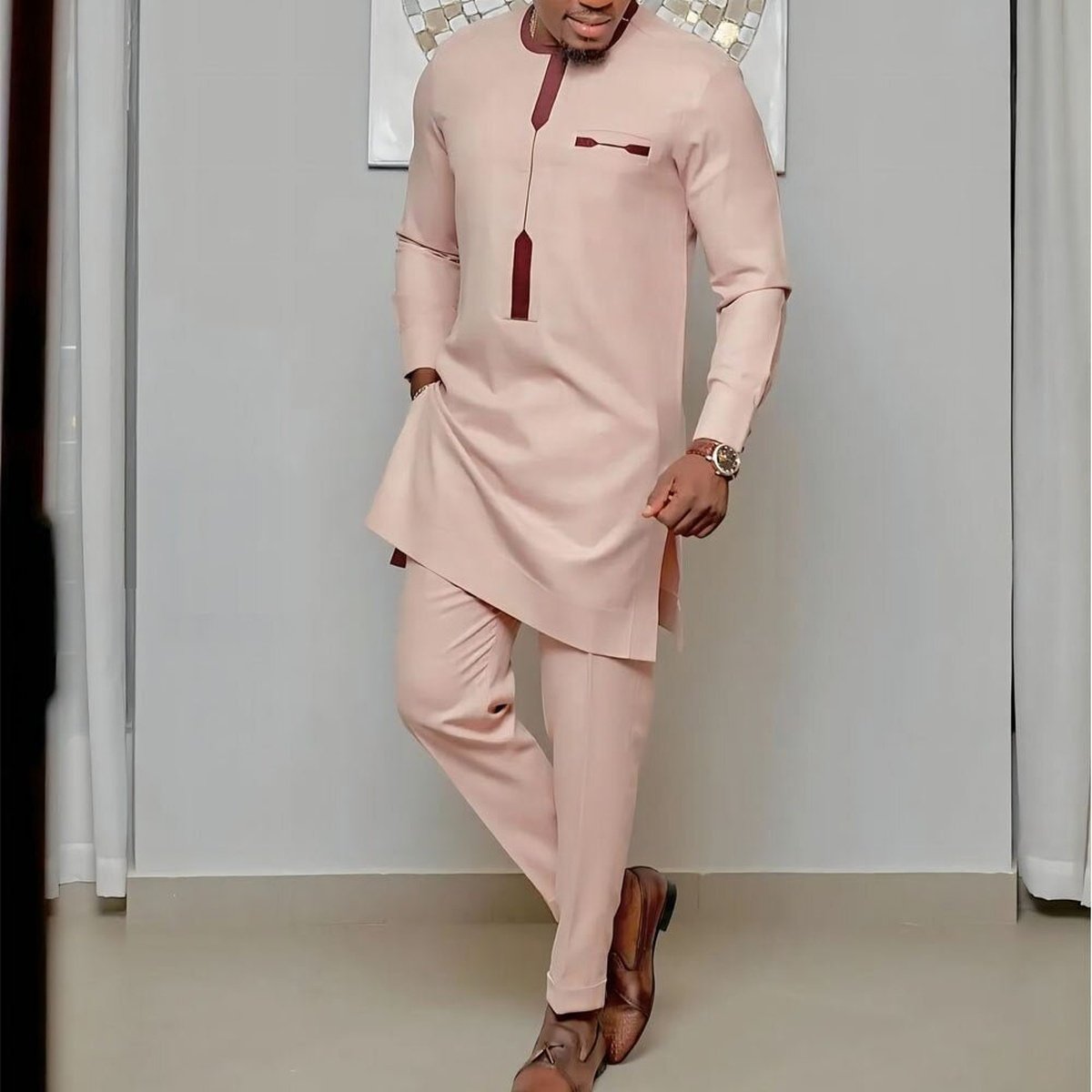 Men Sets Kaftan Luxury Clothes Outfit with Long Sleeve Shirts & pants