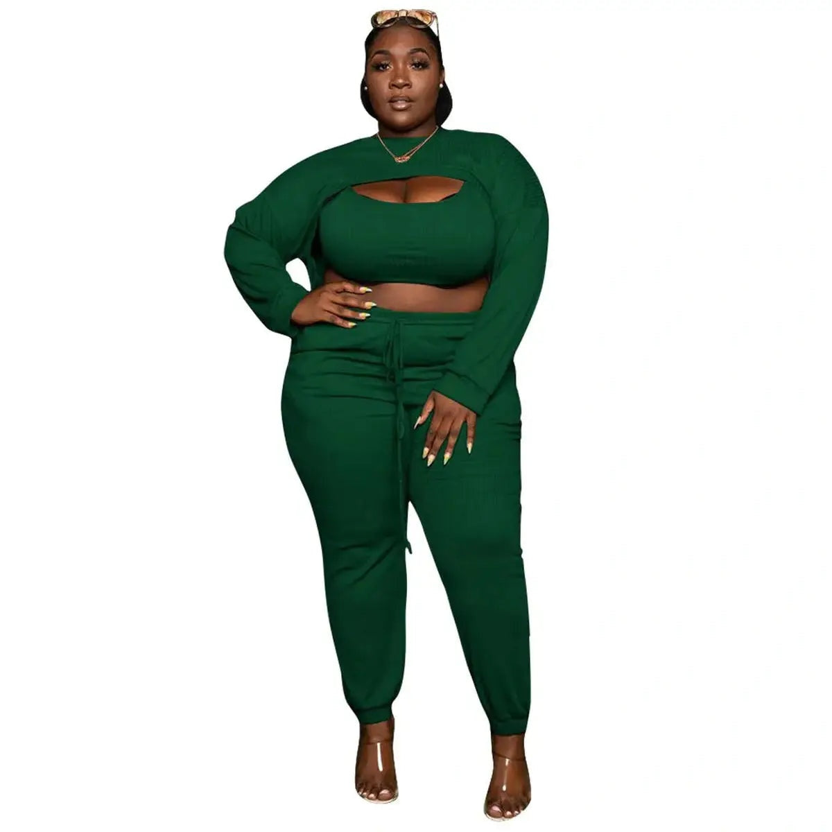 Matching 3-Piece Set Plus Size Pant & Open Cut Chest Legging