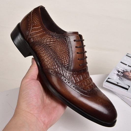 Retro Crocodile Leather Oxford Shoe for Men