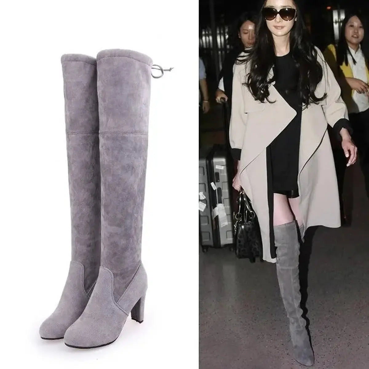 Over The Knee Women Boots with Slip on Pointed Toe