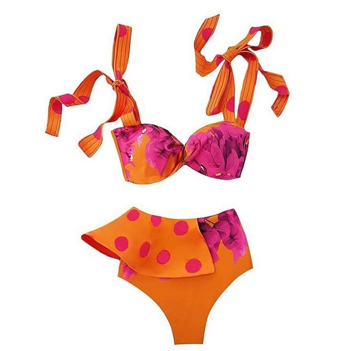 Bandage Bikini Set with Ruffled Push-Up Padded Bra